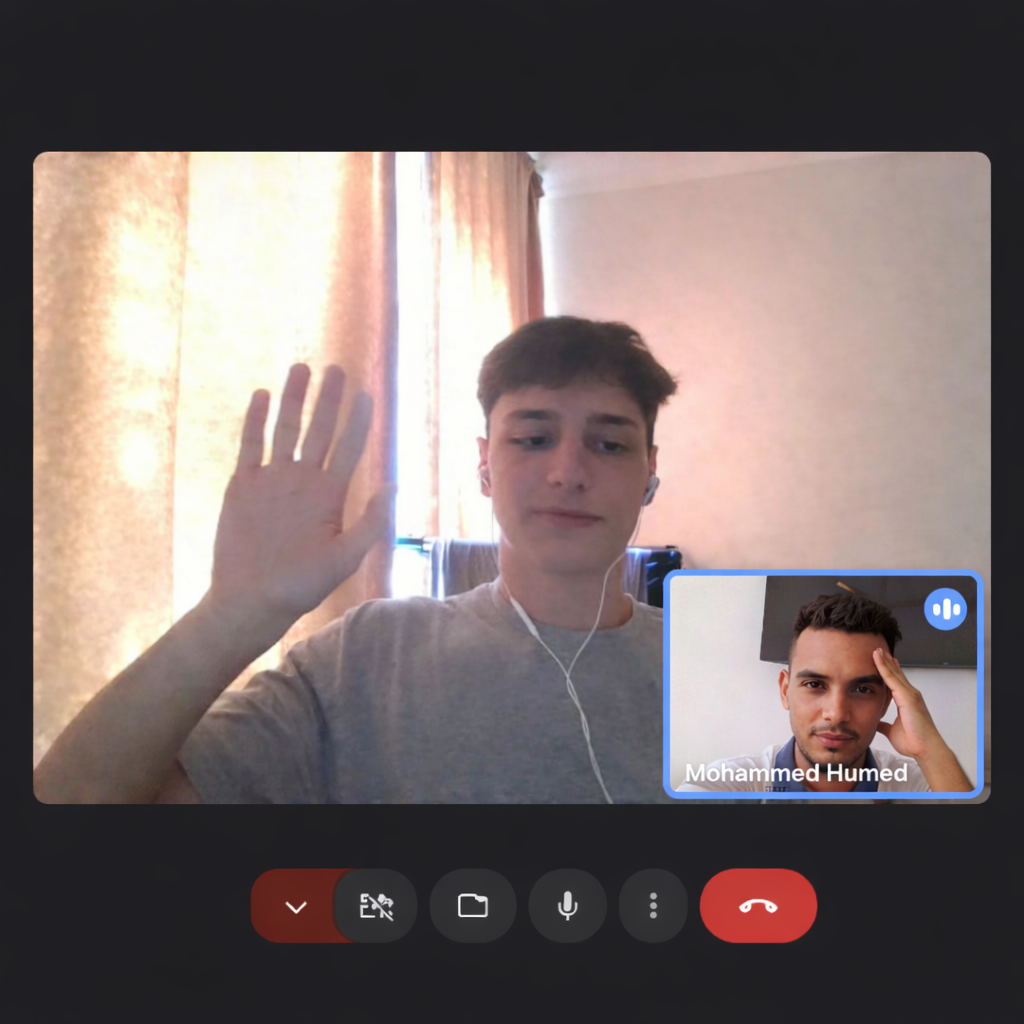 Online one-to-one English class session between student and instructor during a live video call.