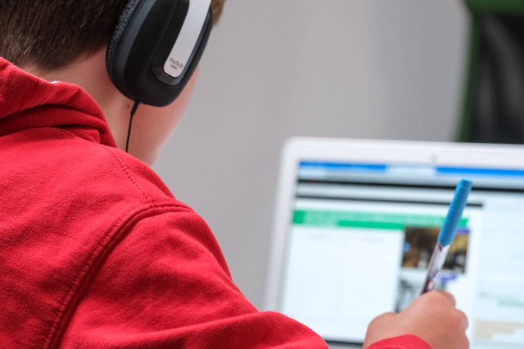 Student in an online language lesson